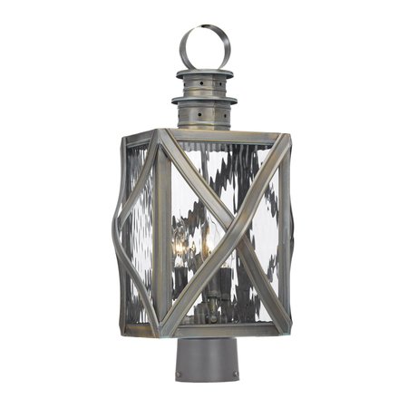 ELK SHOWROOM Artistic Lighting 3Light Post Lantern in Olde Bay Finish with Clear Water Glass 2143-WB